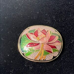Vintage Cloisonné Floral Enamel Belt Buckle with Gold Accents. WA480